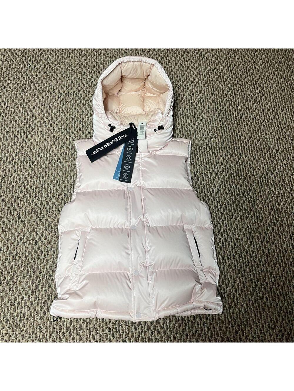 NWT Women's Aritzia Super Puff Puffer Jacket Vest Liquid Shine Mochi Pink Sz. M